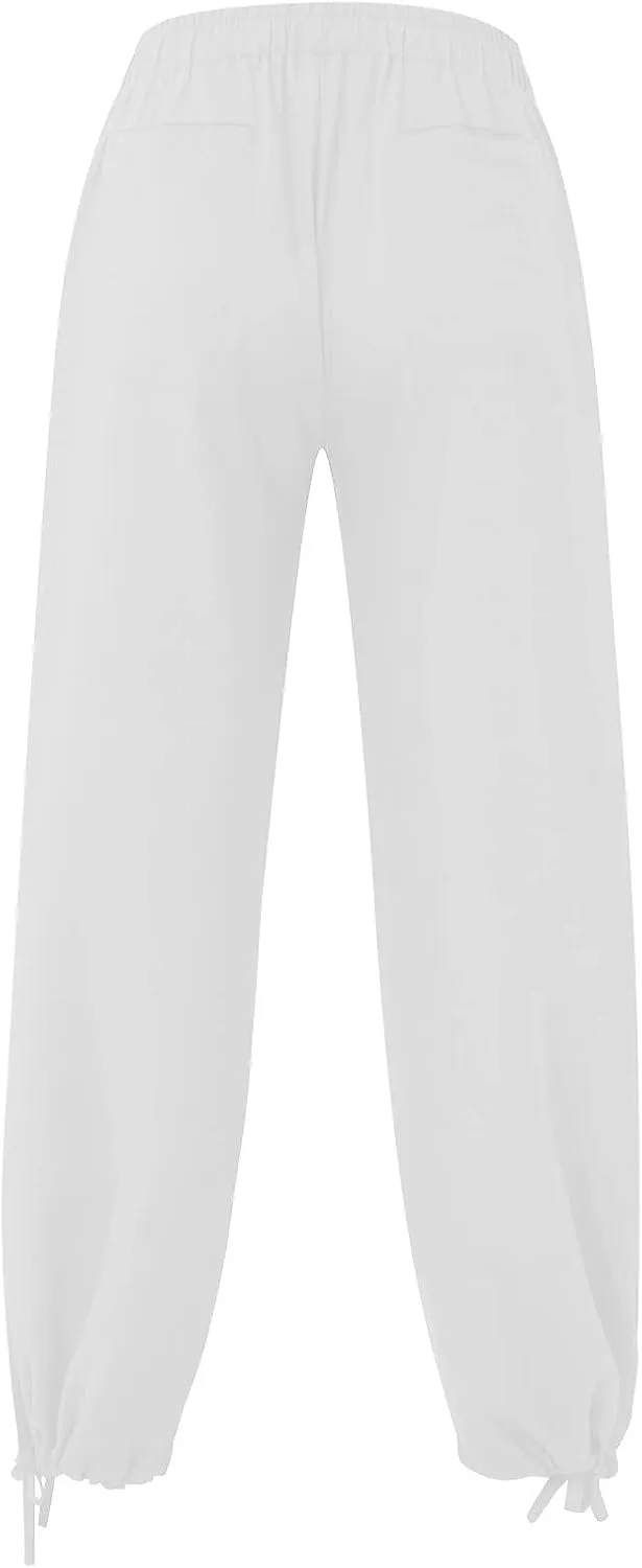 Cdiecer Linen Wide Leg Pants Men Summer Beach Pants Lightweight Baggy Pants Elastic Waist Drawstring Trousers Harem Pants