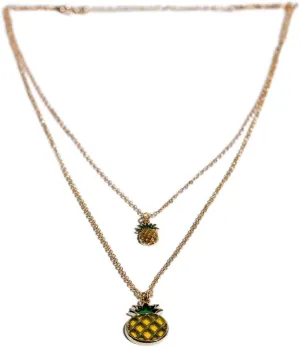 Charming Charlie 2-Layered Gold Necklace with Mini and Large Pineapple Pendants - Women's Layering Jewelry.