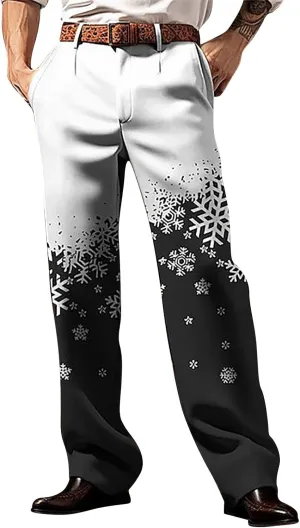 Christmas Dress Pants for Men Flat Front Festive Holiday Trousers Ugly Xmas Funny Xmas Snowflake Print Suit Pants