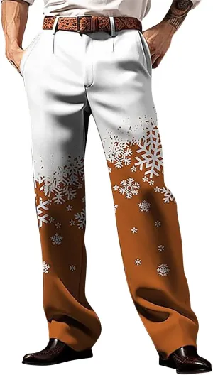 Christmas Dress Pants for Men Flat Front Festive Holiday Trousers Ugly Xmas Funny Xmas Snowflake Print Suit Pants