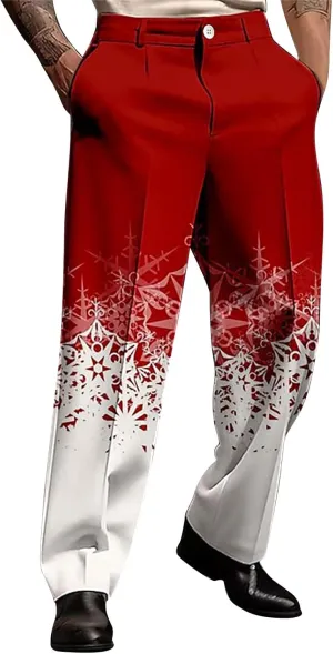Christmas Dress Pants for Men Flat Front Festive Holiday Trousers Ugly Xmas Funny Xmas Snowflake Print Suit Pants