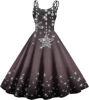 Christmas Dresses for Women Plus Size Sleeveless Straps Floral1950s Vintage Cocktail Swing Formal Retro Midi Dress
