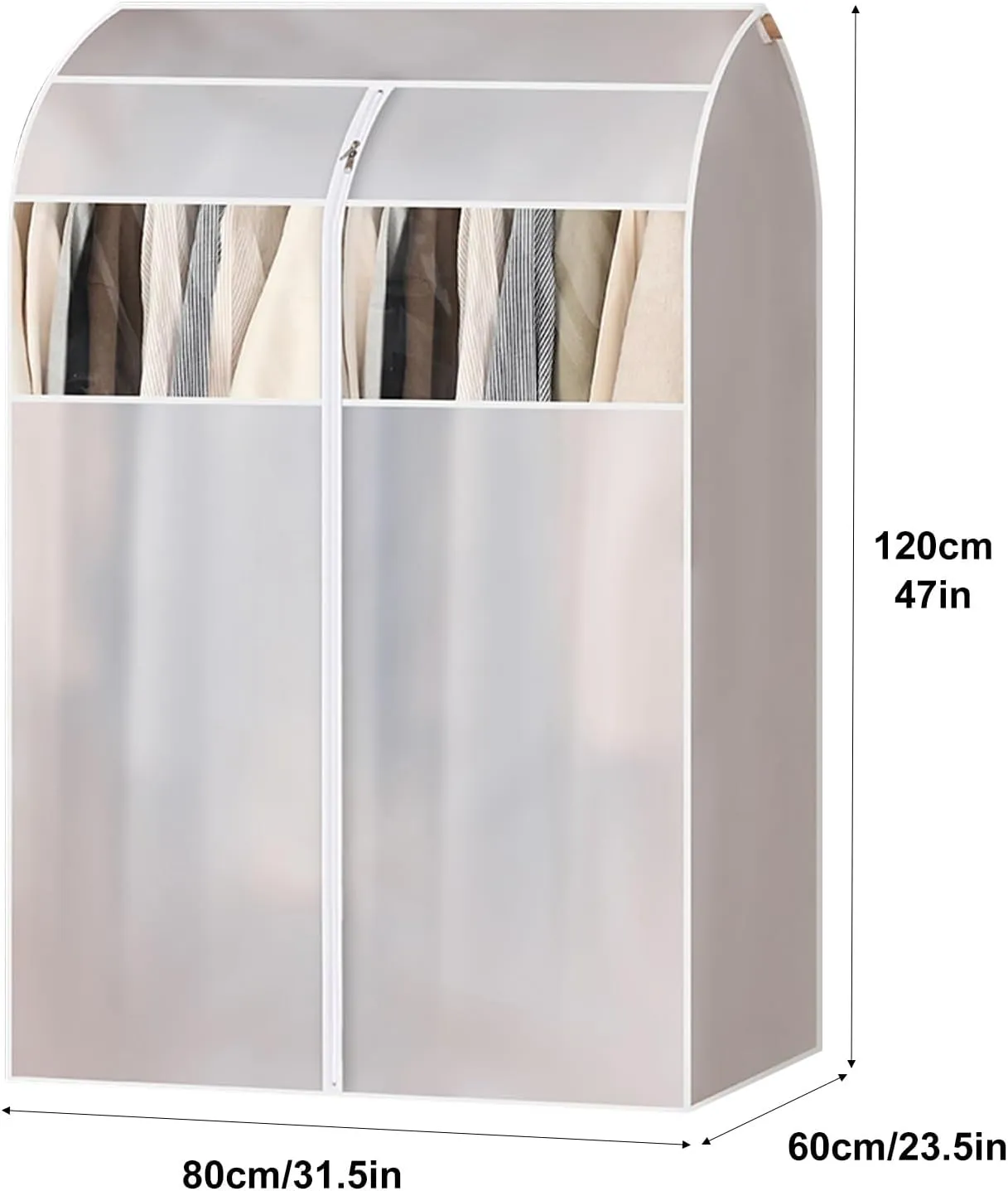 Clear Garment Bags for Hanging Clothes, Clothes Cover with Zipper, Reusable PEVA Garment Rack Cover with a Clear Window, Dustproof and Waterproof, 2 Pieces(80 * 60 * 120cm)