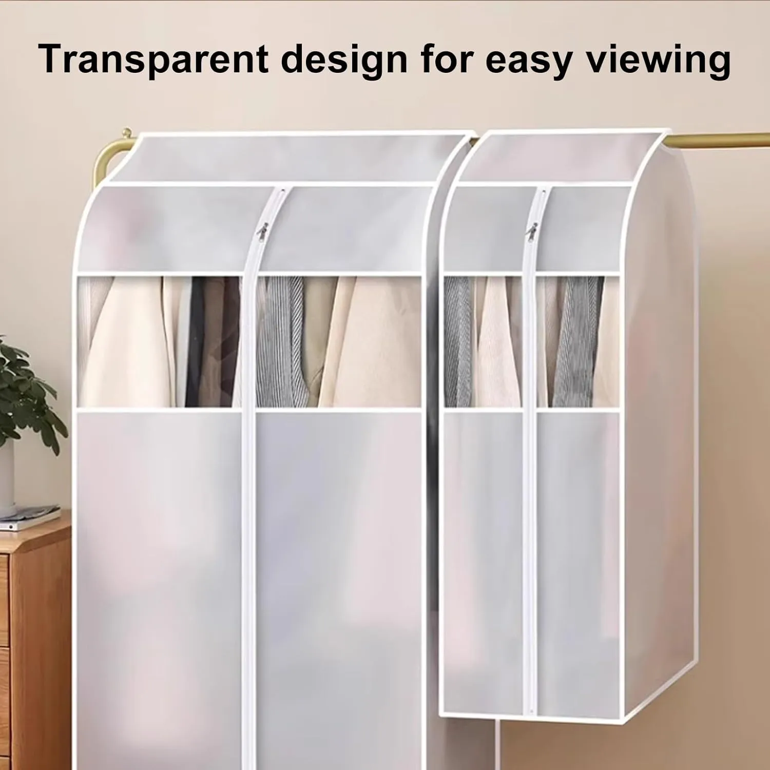 Clear Garment Bags for Hanging Clothes, Clothes Cover with Zipper, Reusable PEVA Garment Rack Cover with a Clear Window, Dustproof and Waterproof, 2 Pieces(80 * 60 * 120cm)