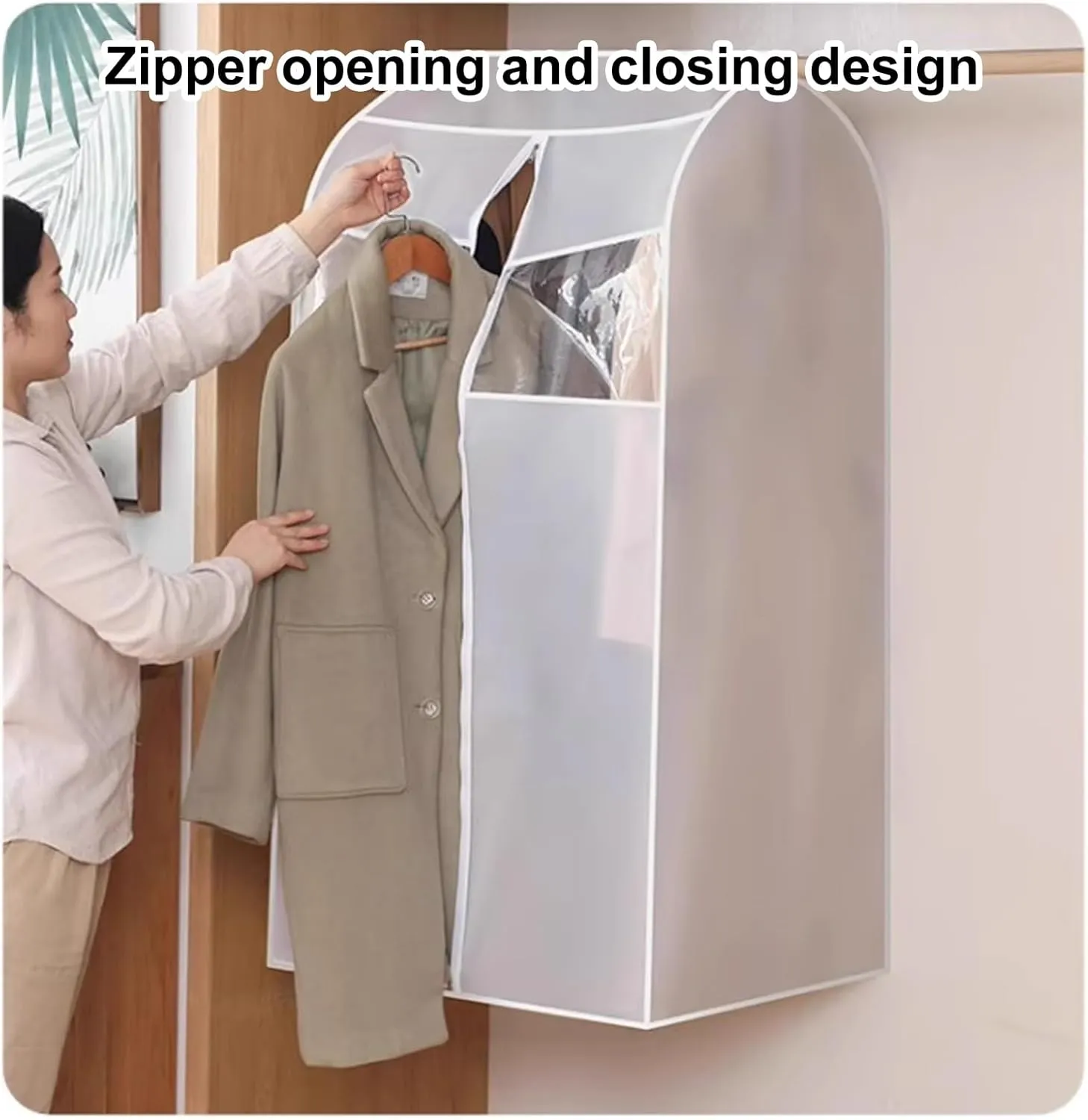 Clear Garment Bags for Hanging Clothes, Clothes Cover with Zipper, Reusable PEVA Garment Rack Cover with a Clear Window, Dustproof and Waterproof, 2 Pieces(80 * 60 * 120cm)