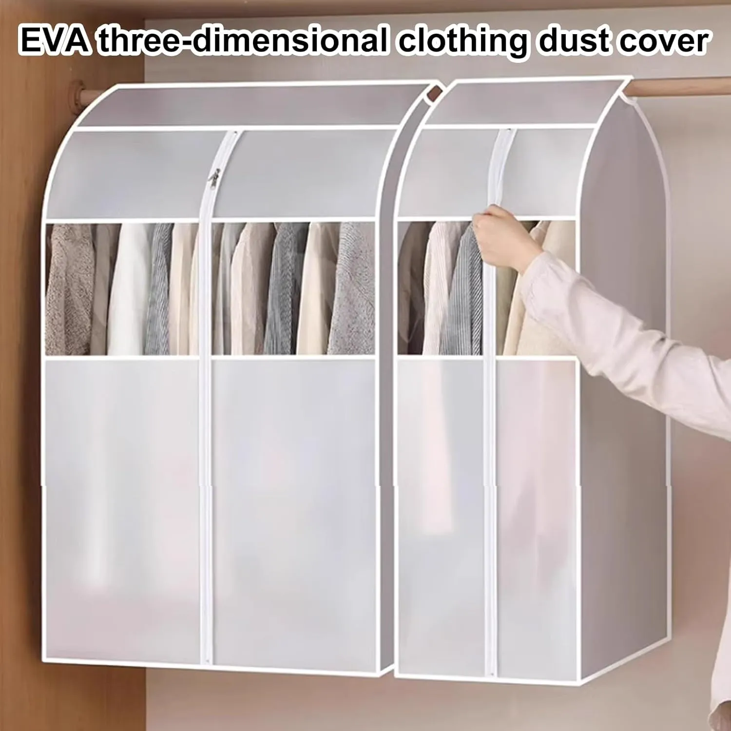 Clear Garment Bags for Hanging Clothes, Clothes Cover with Zipper, Reusable PEVA Garment Rack Cover with a Clear Window, Dustproof and Waterproof, 2 Pieces(80 * 60 * 120cm)