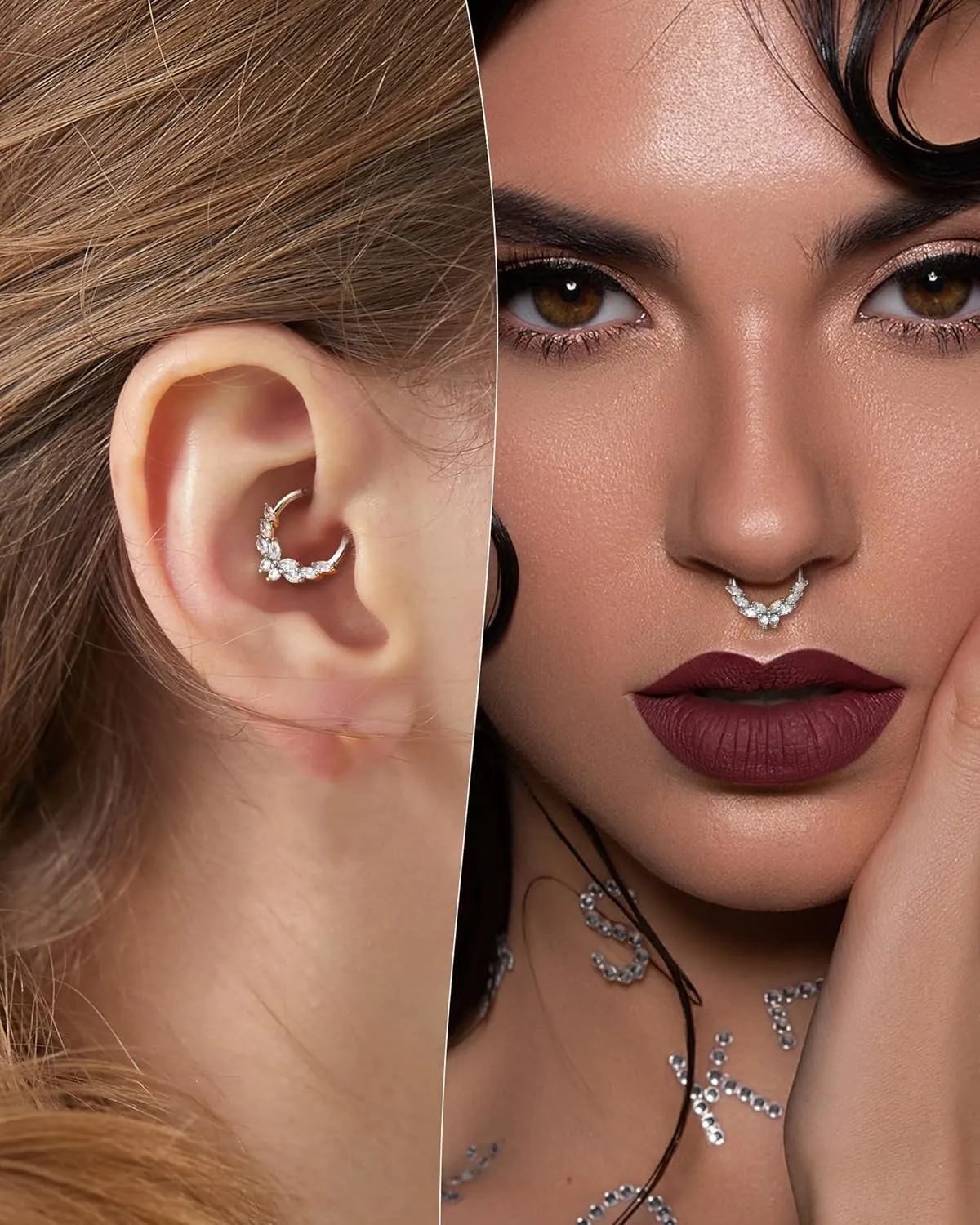 COCHARM Septum Rings, 16G Silver Septum Jewelry, Clear CZ Helix Daith Jewelry, Stainless Steel Rook Daith Piercing Jewelry
