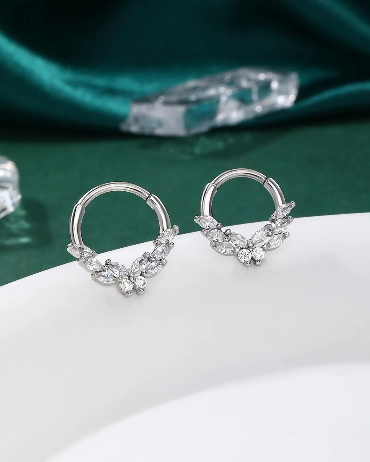 COCHARM Septum Rings, 16G Silver Septum Jewelry, Clear CZ Helix Daith Jewelry, Stainless Steel Rook Daith Piercing Jewelry