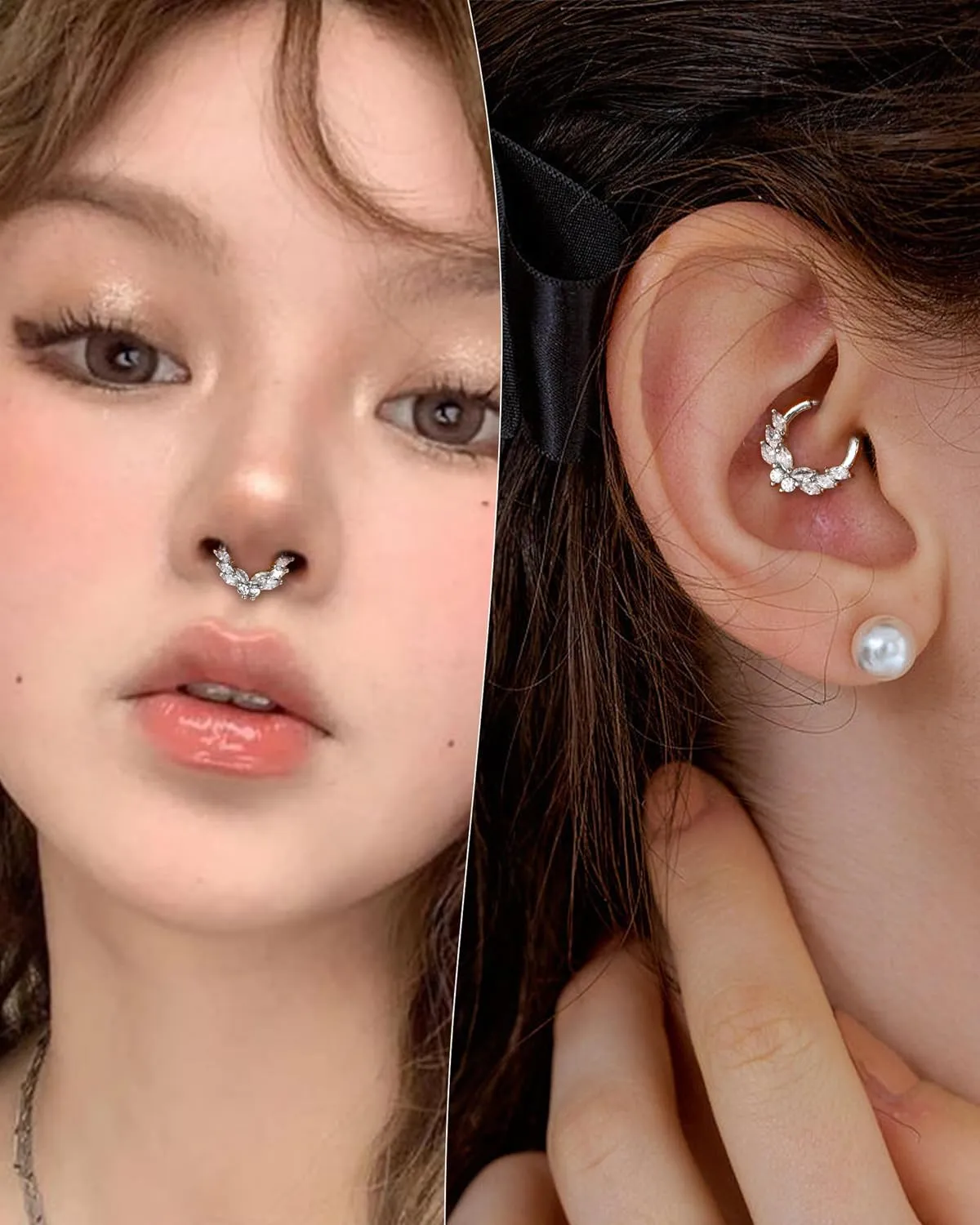 COCHARM Septum Rings, 16G Silver Septum Jewelry, Clear CZ Helix Daith Jewelry, Stainless Steel Rook Daith Piercing Jewelry