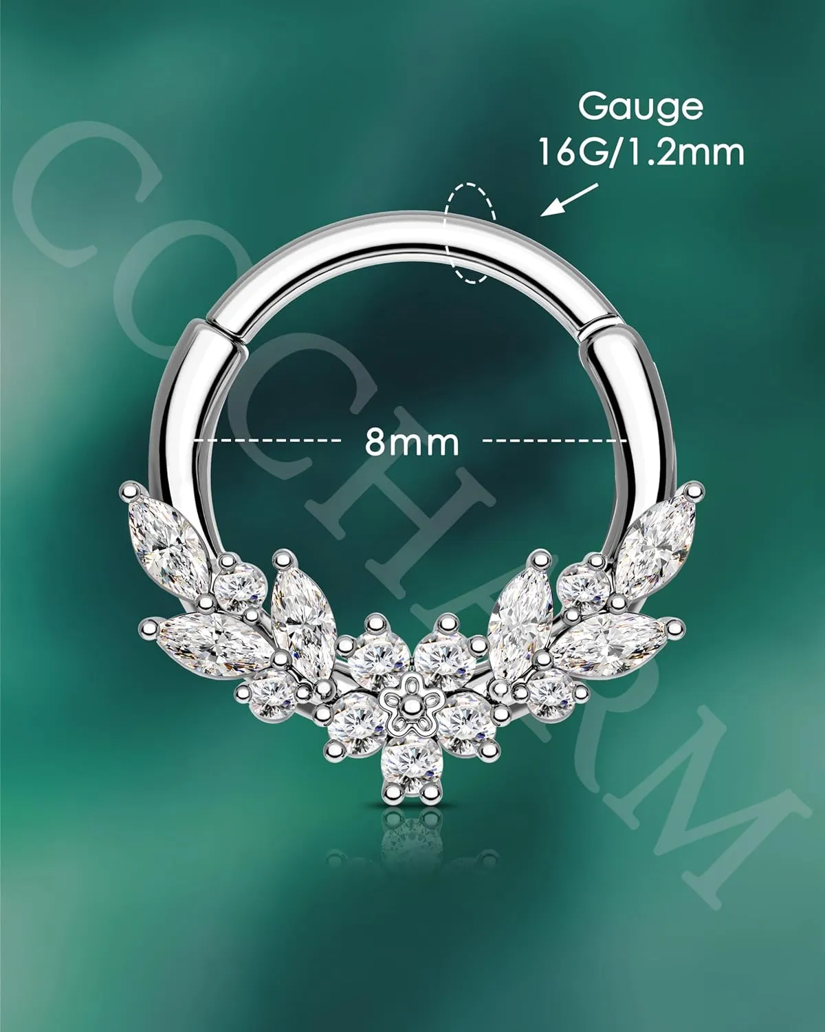 COCHARM Septum Rings, 16G Silver Septum Jewelry, Clear CZ Helix Daith Jewelry, Stainless Steel Rook Daith Piercing Jewelry