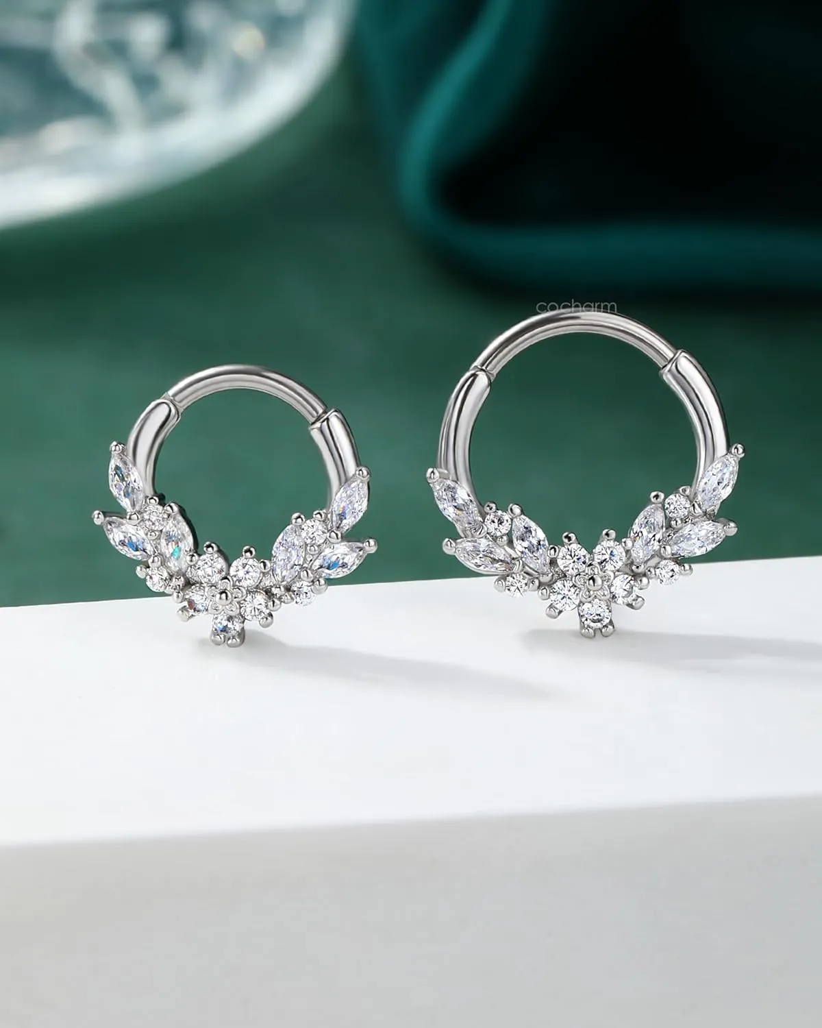 COCHARM Septum Rings, 16G Silver Septum Jewelry, Clear CZ Helix Daith Jewelry, Stainless Steel Rook Daith Piercing Jewelry