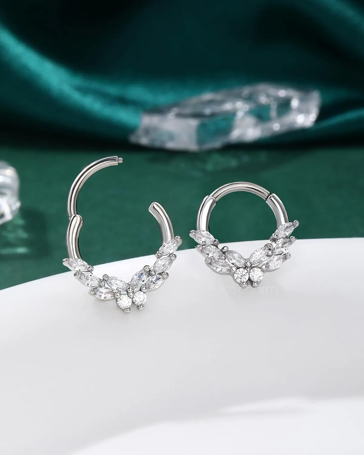 COCHARM Septum Rings, 16G Silver Septum Jewelry, Clear CZ Helix Daith Jewelry, Stainless Steel Rook Daith Piercing Jewelry