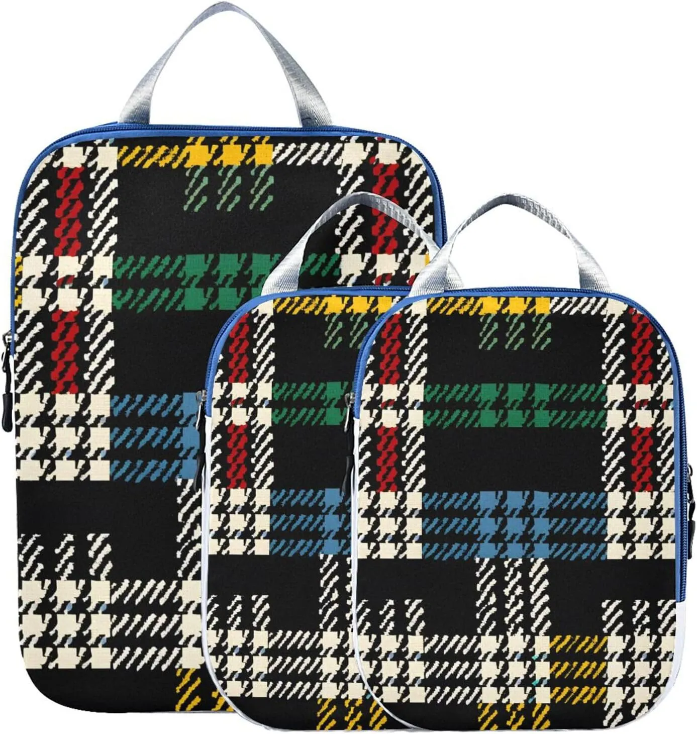Colorful Buffalo Plaid Compression Packing Cubes for Travel Packing Organizers Backpack 3 Pack Luggage Travel Essentials Carry Must Haves Waterproof Suitcase Storage Bags