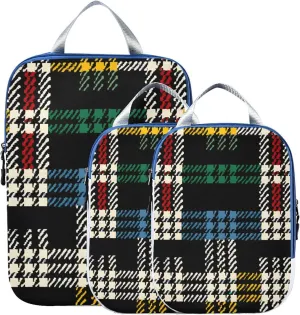 Colorful Buffalo Plaid Compression Packing Cubes for Travel Packing Organizers Backpack 3 Pack Luggage Travel Essentials Carry Must Haves Waterproof Suitcase Storage Bags