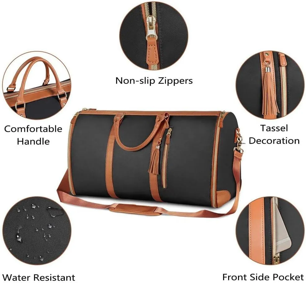 Convertible Carry on Garment Bag for Women, Leather Garment Bags for Travel 2 in 1 Hanging Suitcase Suit Bag for Women Travel Bags