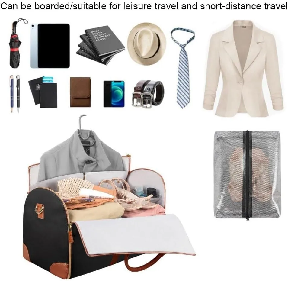 Convertible Carry on Garment Bag for Women, Leather Garment Bags for Travel 2 in 1 Hanging Suitcase Suit Bag for Women Travel Bags