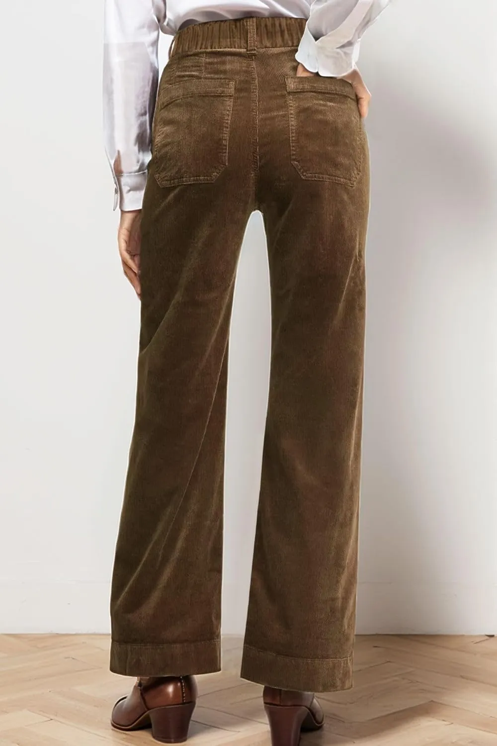 Corduroy Pants Women Elastic Waist Flare Pants Bell Bottom Business Casual Trousers Pants for Women