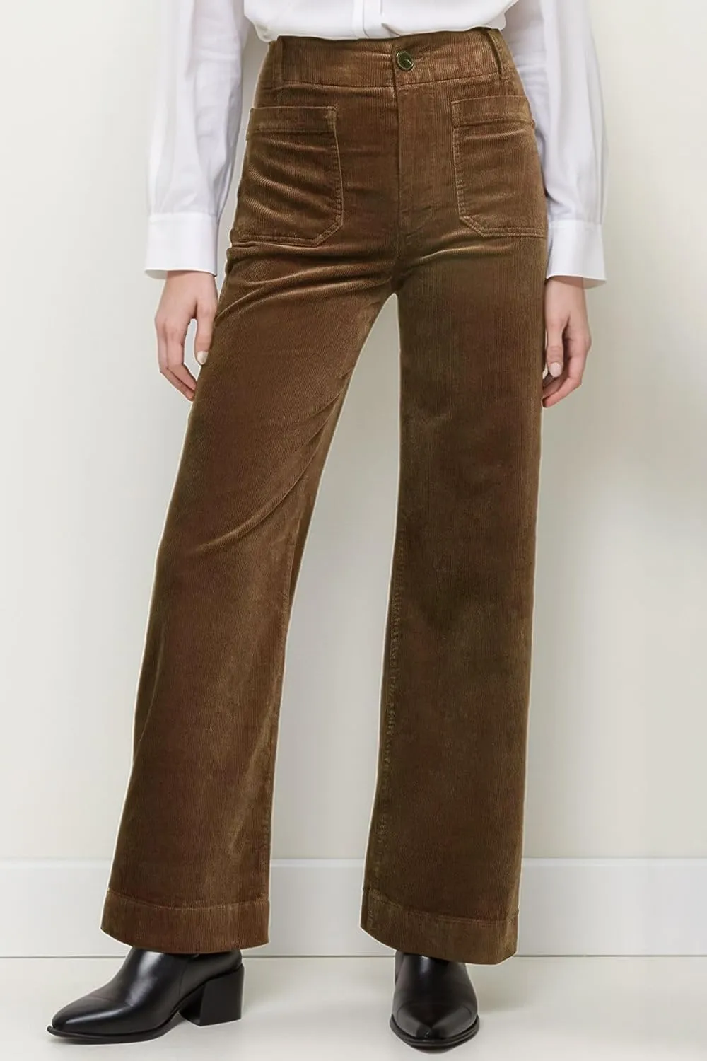 Corduroy Pants Women Elastic Waist Flare Pants Bell Bottom Business Casual Trousers Pants for Women
