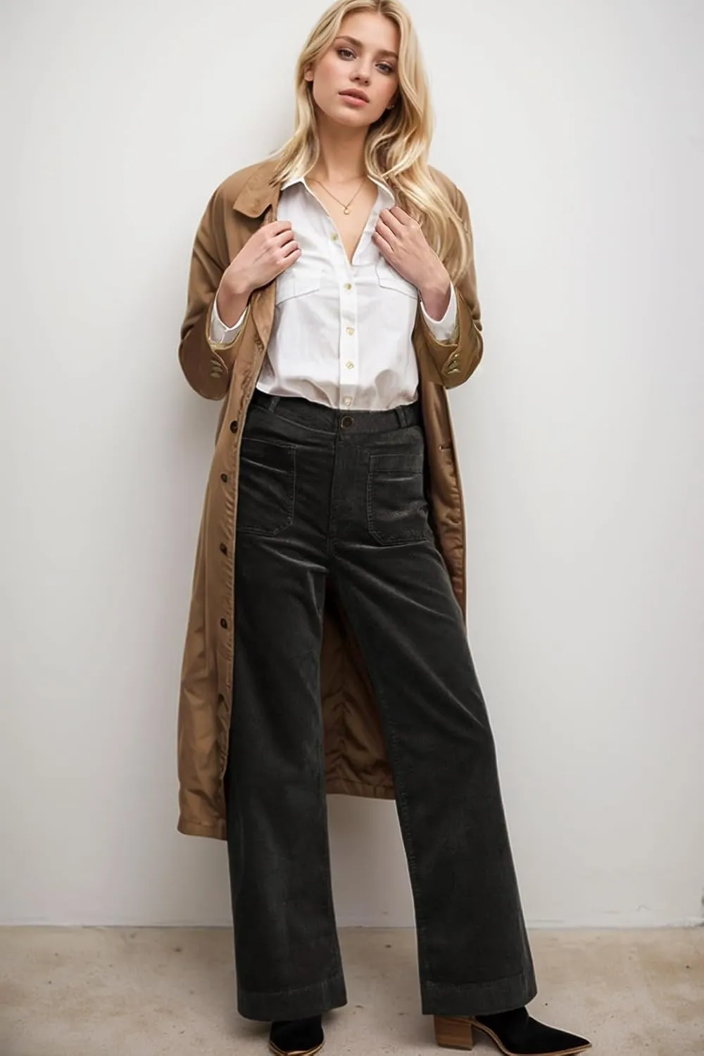 Corduroy Pants Women Elastic Waist Flare Pants Bell Bottom Business Casual Trousers Pants for Women