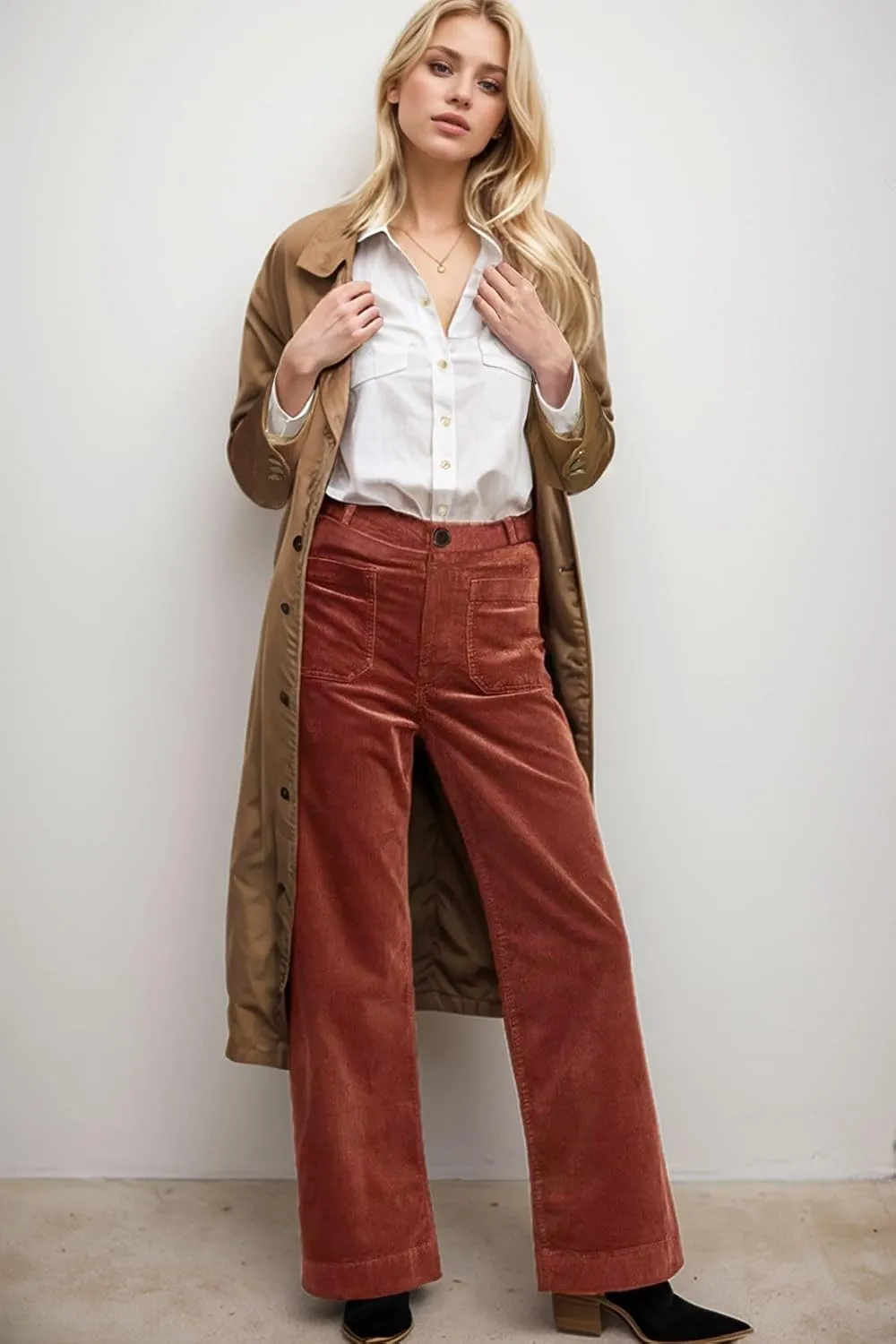 Corduroy Pants Women Elastic Waist Flare Pants Bell Bottom Business Casual Trousers Pants for Women
