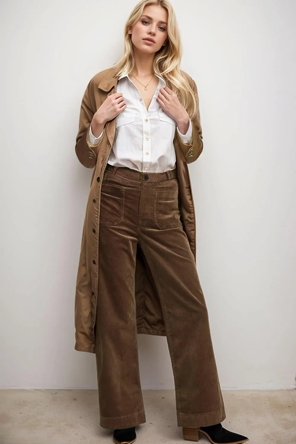 Corduroy Pants Women Elastic Waist Flare Pants Bell Bottom Business Casual Trousers Pants for Women
