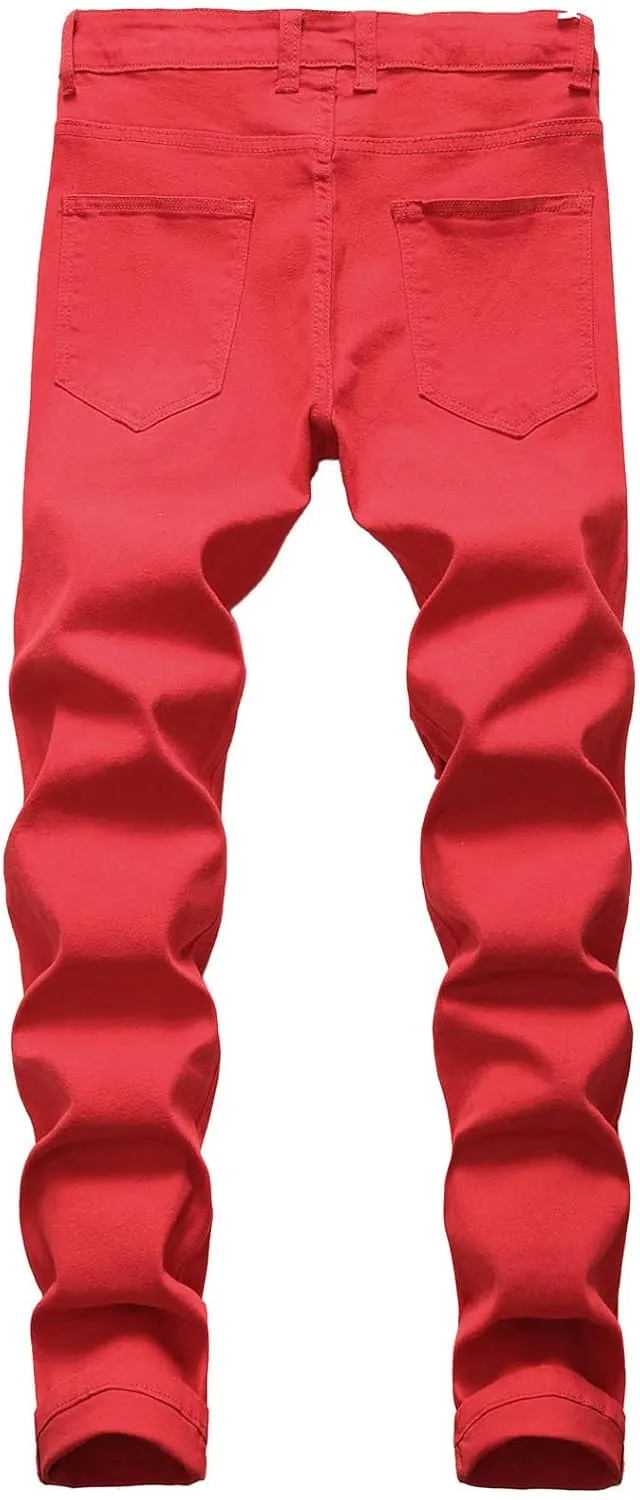 Cotton Men's Ripped Slim Fit Denim Jeans Distressed Stretch Casual Fashion Streetwear Stylish Daily Skinny Durable