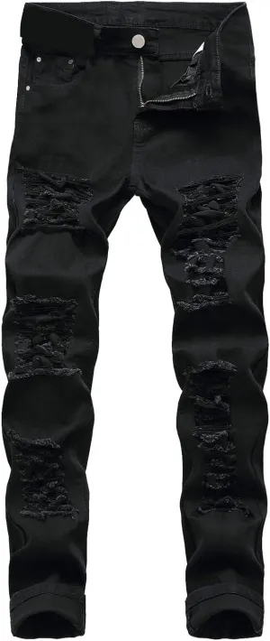 Cotton Men's Ripped Slim Fit Denim Jeans Distressed Stretch Casual Fashion Streetwear Stylish Daily Skinny Durable