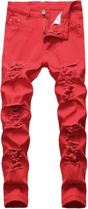 Cotton Men's Ripped Slim Fit Denim Jeans Distressed Stretch Casual Fashion Streetwear Stylish Daily Skinny Durable