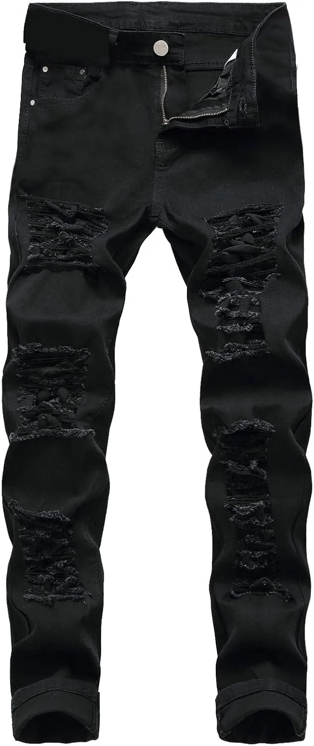 Cotton Men's Ripped Slim Fit Denim Jeans Distressed Stretch Casual Fashion Streetwear Stylish Daily Skinny Durable