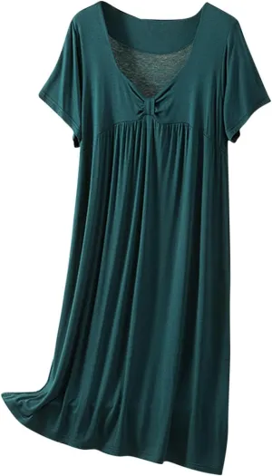 Cotton Sleep Shirts for Women V Neck Nightshirt Tshirt Nightgown Pleated Sleepwear Soft Comfy Night Dress Loungewear