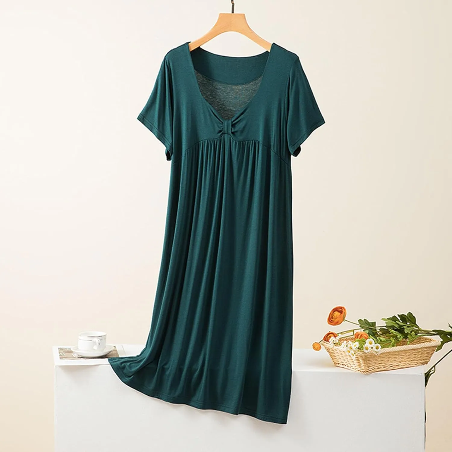 Cotton Sleep Shirts for Women V Neck Nightshirt Tshirt Nightgown Pleated Sleepwear Soft Comfy Night Dress Loungewear
