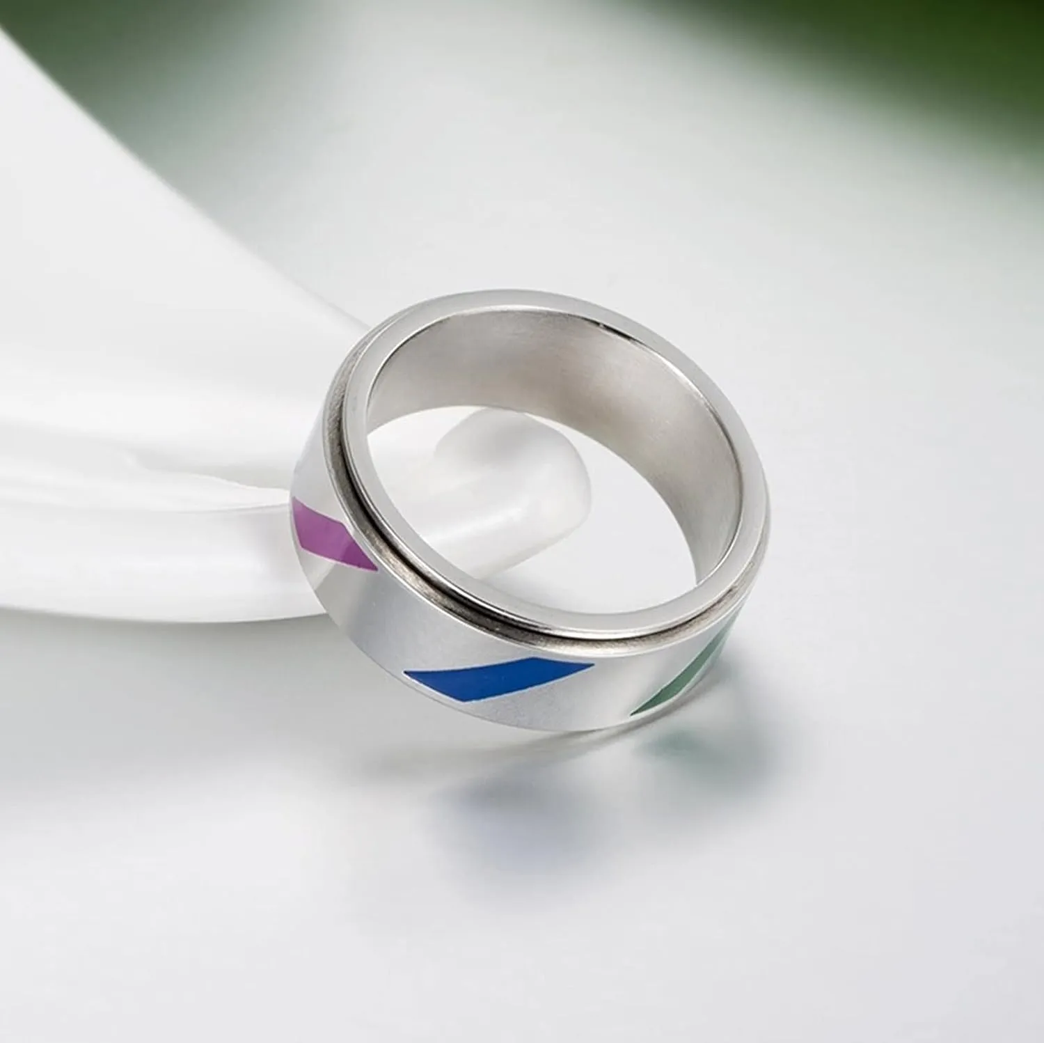 Couples Jewelry Silver Stainless Steel Rings, Couples Jewelry Rainbow