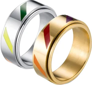 Couples Jewelry Silver Stainless Steel Rings, Couples Jewelry Rainbow
