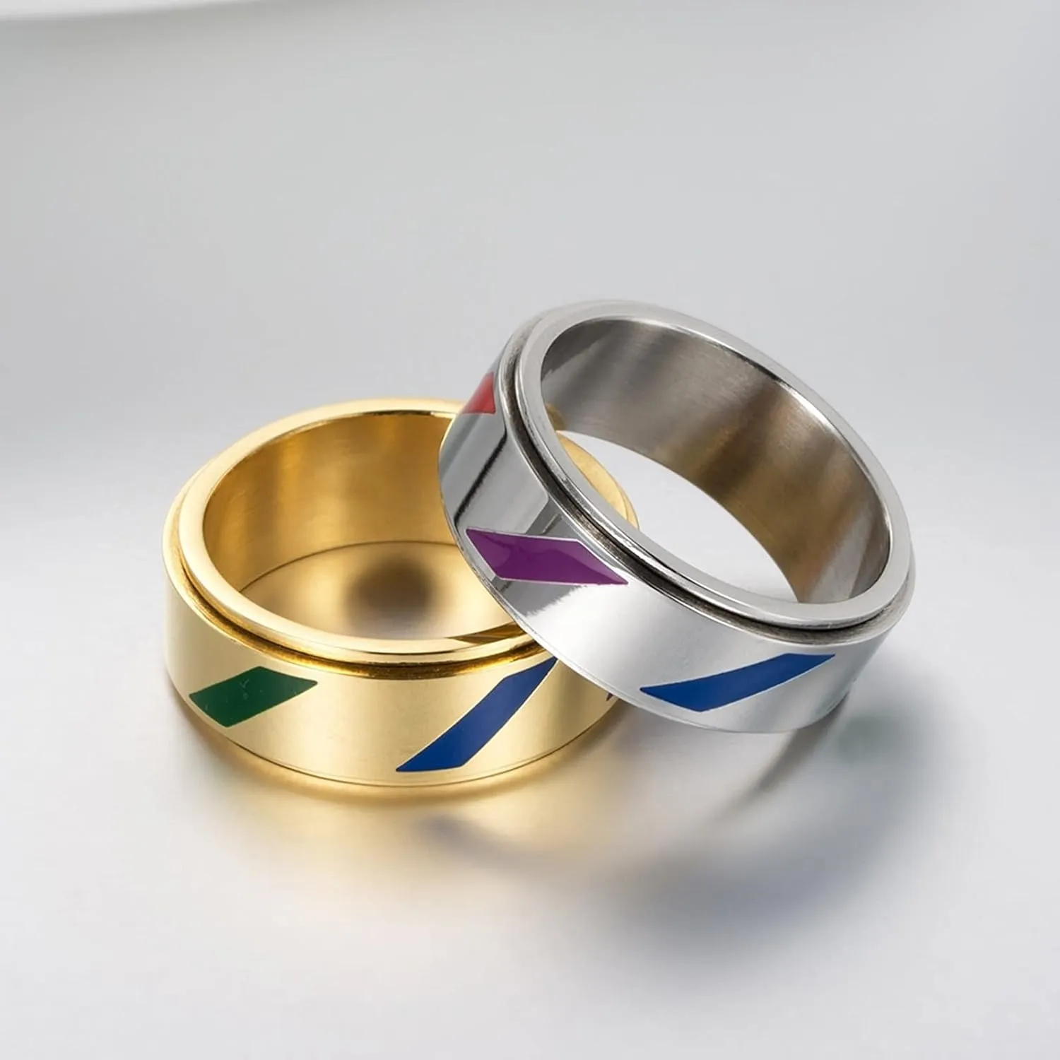 Couples Jewelry Silver Stainless Steel Rings, Couples Jewelry Rainbow