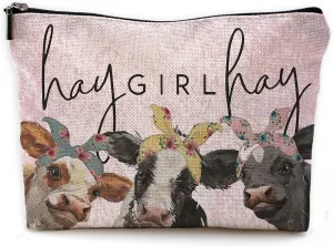 Cow Print Stuff,Cow Makeup Bag,Cow Gifts,Western Makeup Bag,Makeup Bags For Women,Cow Print(Pink Speckled Cosmetic Bag)