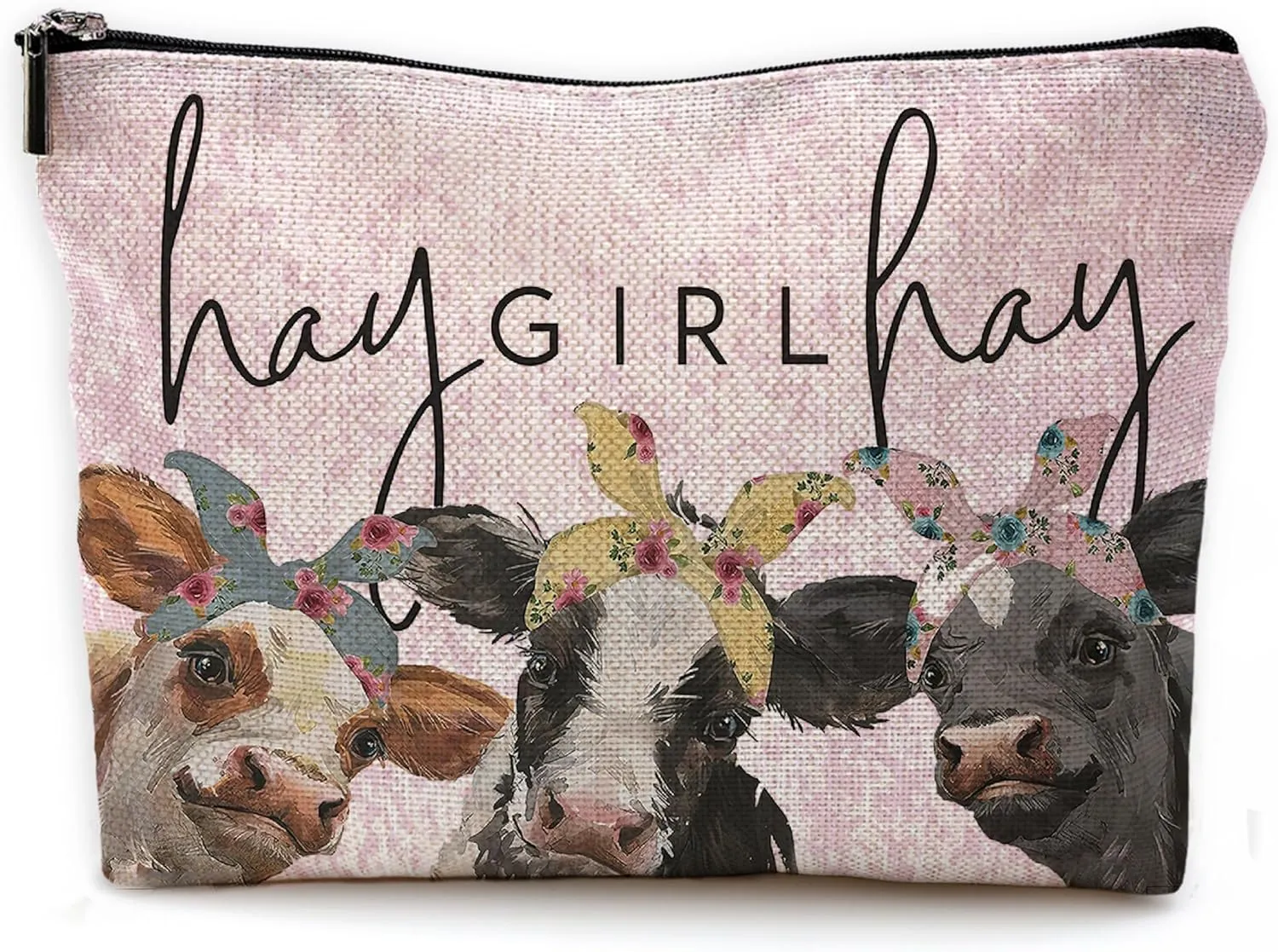 Cow Print Stuff,Cow Makeup Bag,Cow Gifts,Western Makeup Bag,Makeup Bags For Women,Cow Print(Pink Speckled Cosmetic Bag)