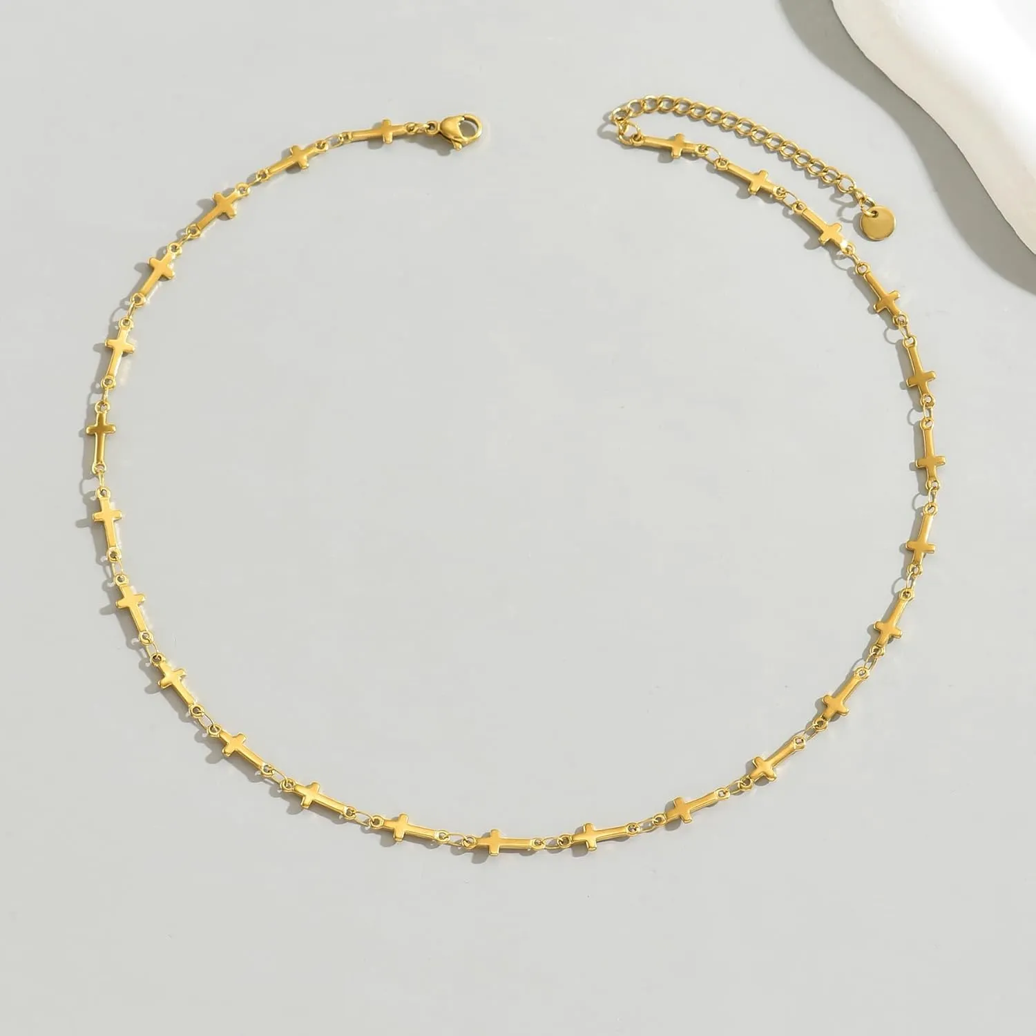 Cross Necklace for Women 18K Gold Plated Dainty Tiny Sideways Cross Choker Necklace Adjustable Stainless Steel Trendy Faith Jewelry