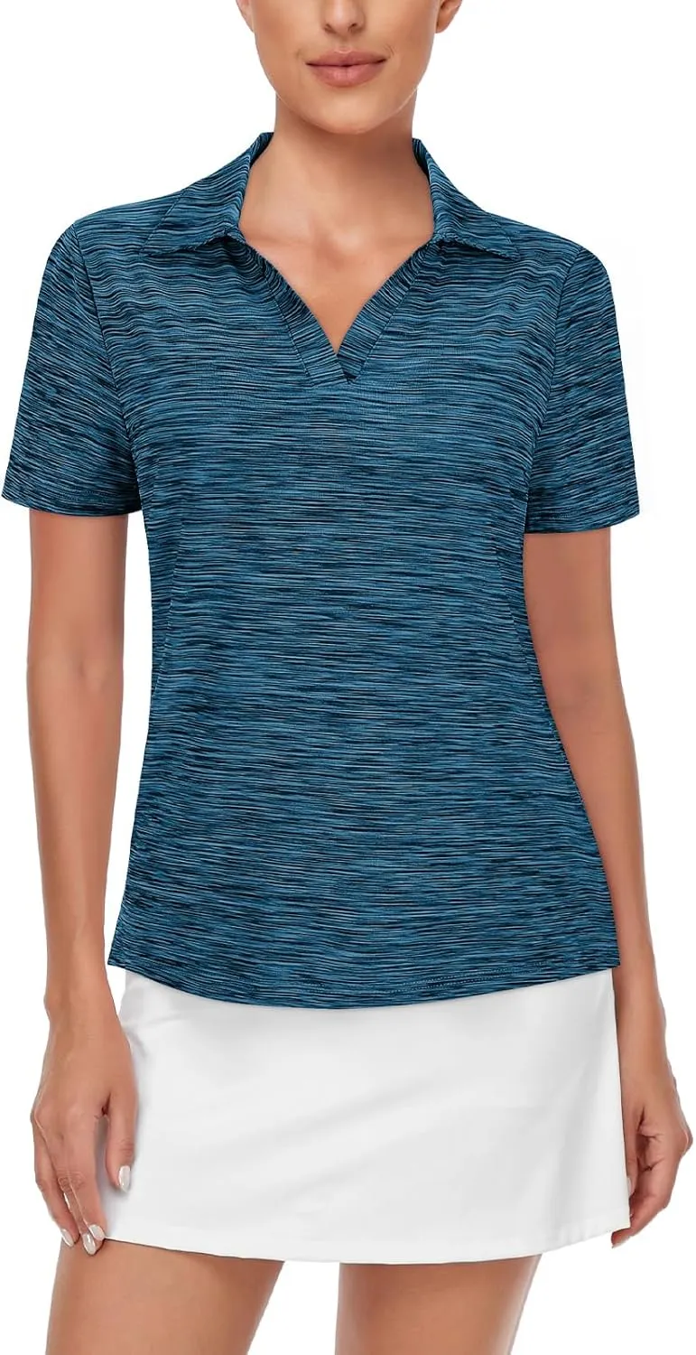 Cucuchy Womens V Neck Golf Polo Shirts Moisture Wicking Sports Workout Tops