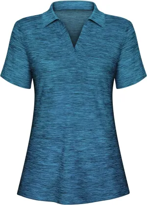 Cucuchy Womens V Neck Golf Polo Shirts Moisture Wicking Sports Workout Tops