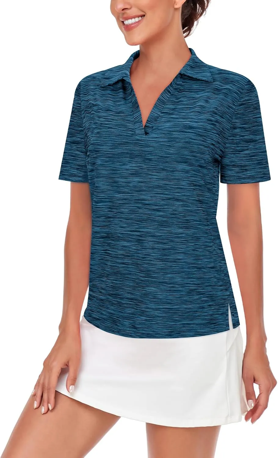 Cucuchy Womens V Neck Golf Polo Shirts Moisture Wicking Sports Workout Tops