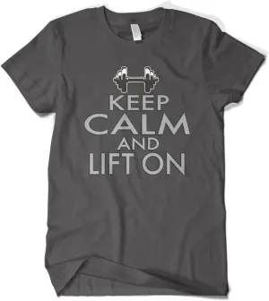 Cybertela Men's Keep Calm and Lift On, Funny Workout Gym T-Shirt