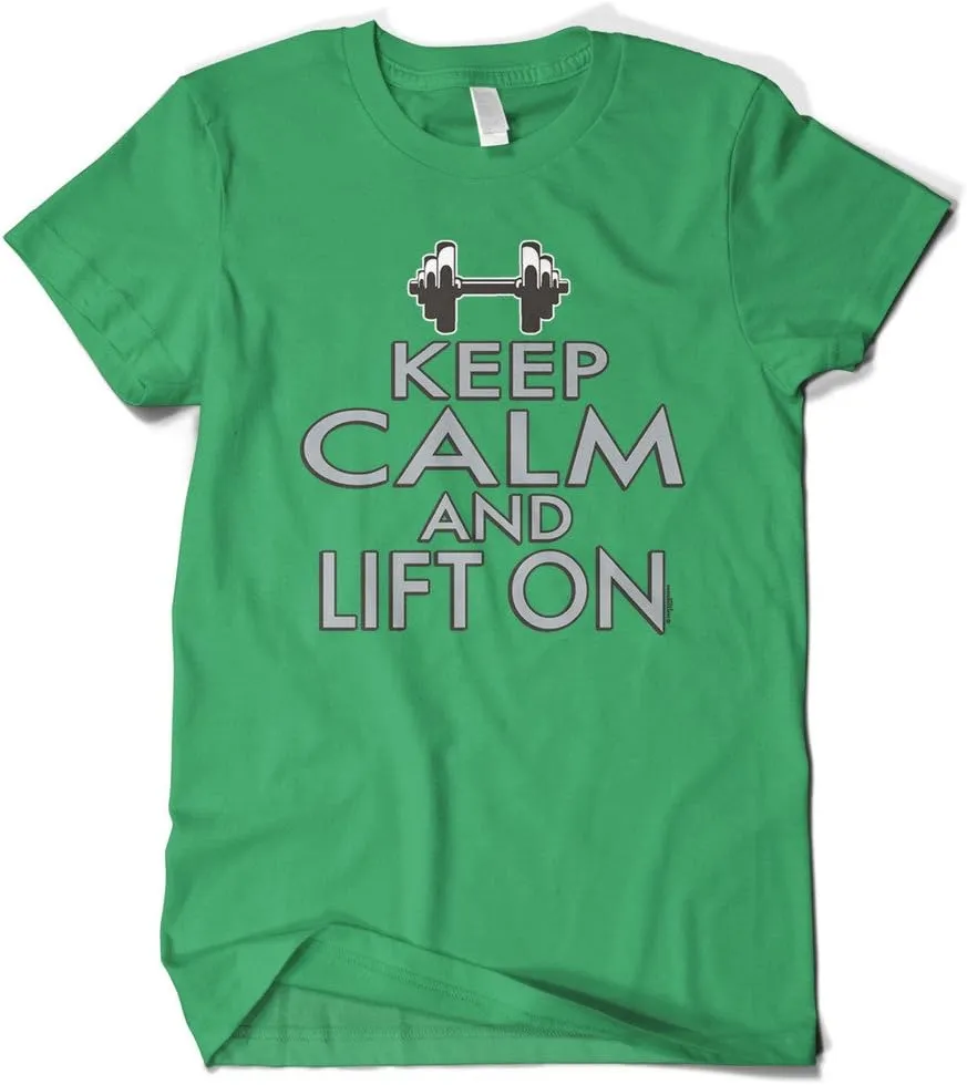 Cybertela Men's Keep Calm and Lift On, Funny Workout Gym T-Shirt