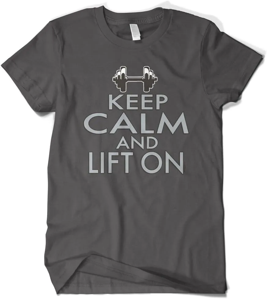 Cybertela Men's Keep Calm and Lift On, Funny Workout Gym T-Shirt