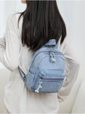 Denim Backpack Fashion Daypack Shoulder Bag, Chic y2k Grunge Canvas Bookbag Women Men Trendy Design Daily Hiking Travel (Retro blue)
