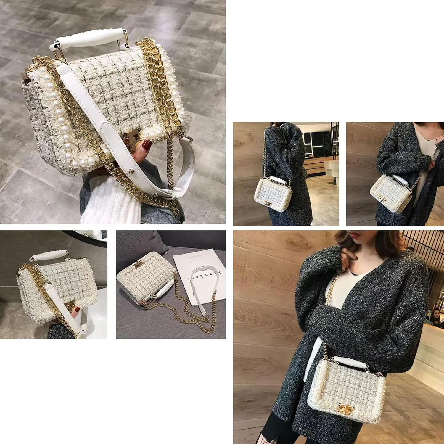 Designer Crossbody Bags for Women Leather Quilted Shoulder Tweed Purses Clucth Small Top Handle Handbag Evening Bags