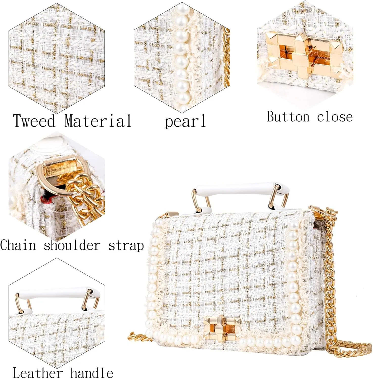 Designer Crossbody Bags for Women Leather Quilted Shoulder Tweed Purses Clucth Small Top Handle Handbag Evening Bags