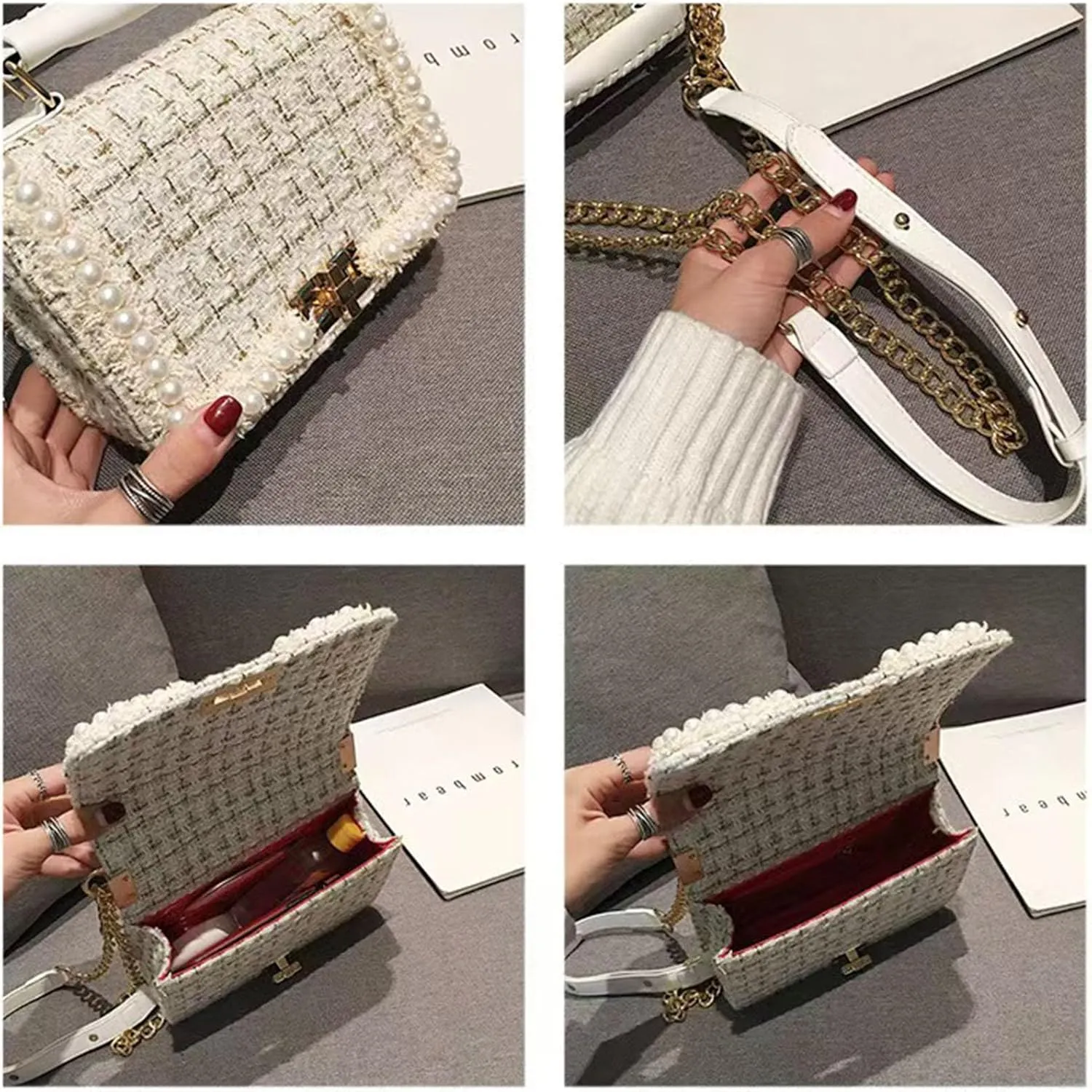 Designer Crossbody Bags for Women Leather Quilted Shoulder Tweed Purses Clucth Small Top Handle Handbag Evening Bags