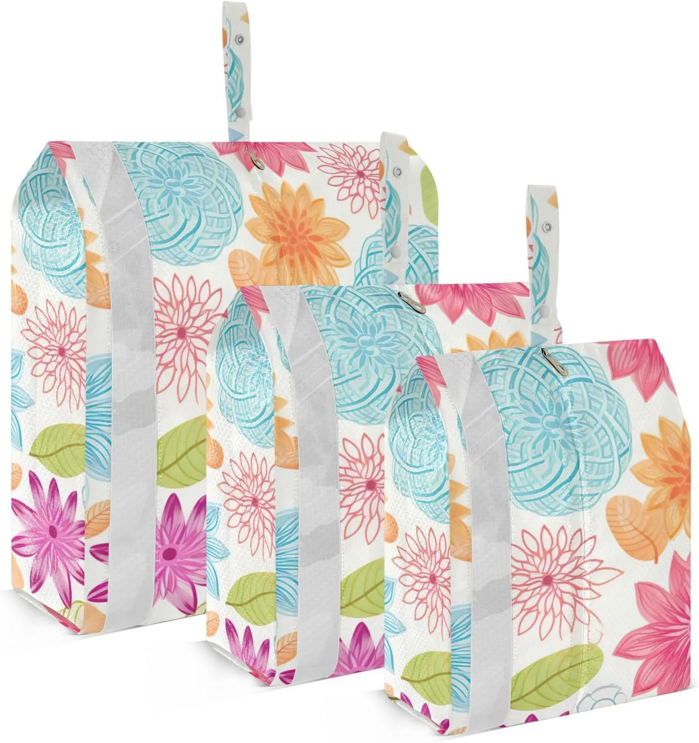 DOMIKING Colorful Flowers Packing Cubes for Travel Luggage Organizer Hanging Packing Bag for Clothes Carry On Suitcase Set of 3
