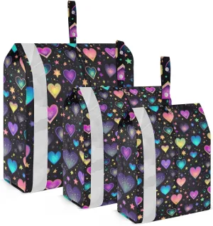 DOMIKING Colorful Hearts Black Packing Cubes for Travel Luggage Organizer Hanging Packing Bag for Carry On Suitcases Clothes Set of 3