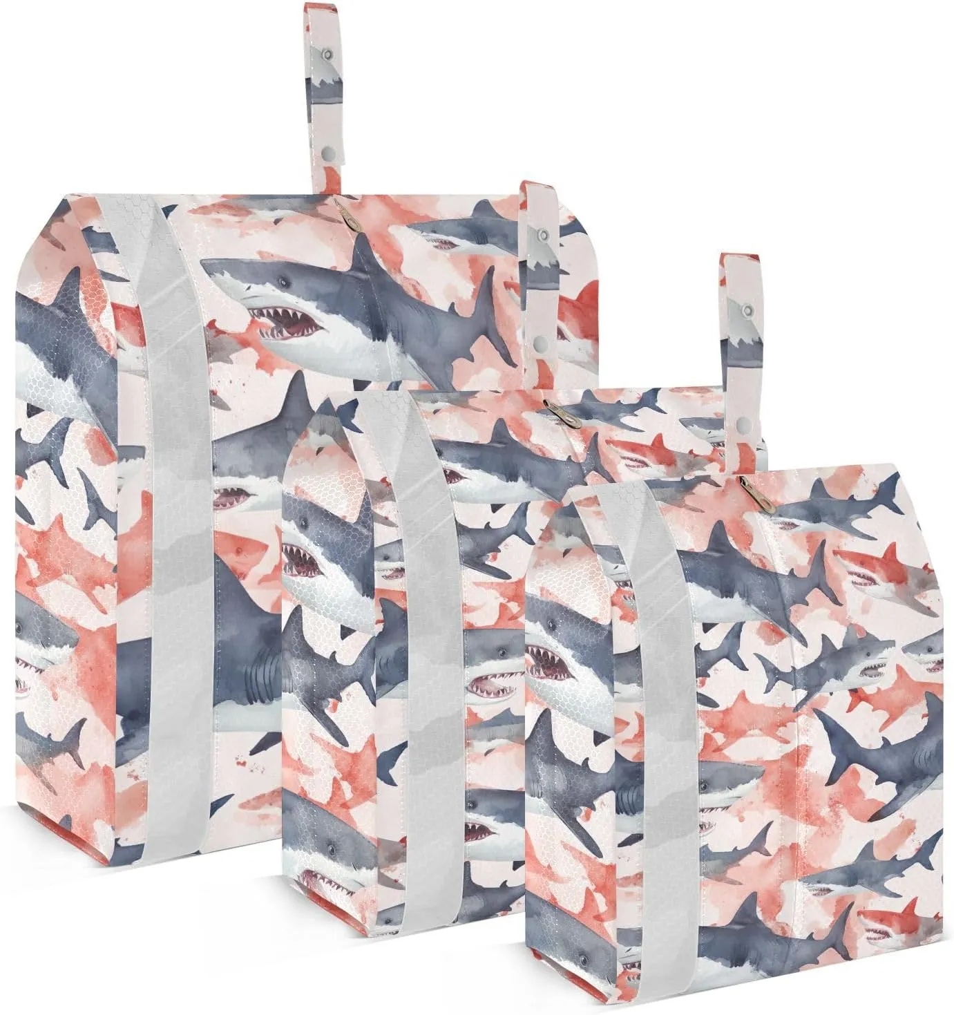 DOMIKING Fierce Sharks Red Packing Cubes for Travel Luggage Organizer Hanging Packing Bag for Suitcase Clothes Set of 3